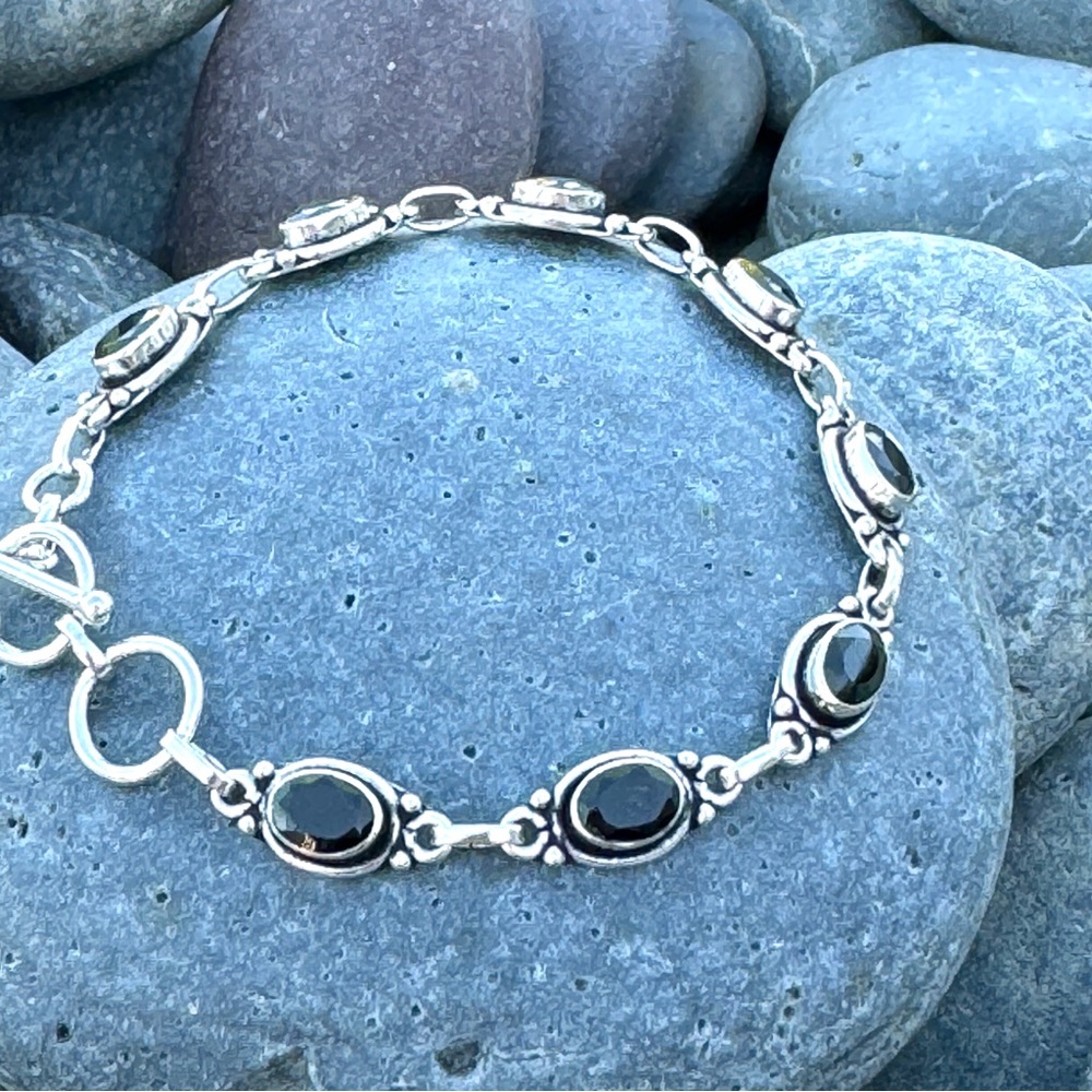 Sundance black onyx BRACELET sterling silver gemstone tennis chain birthstone - Picture 2 of 10